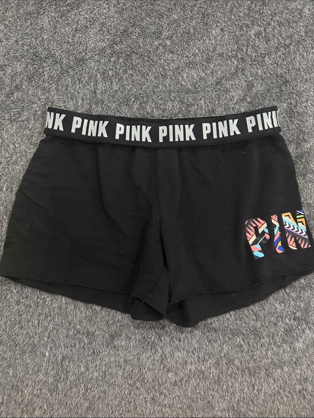 PINK Victoria's Secret Black Lounge Shorts with Multicolor Logo